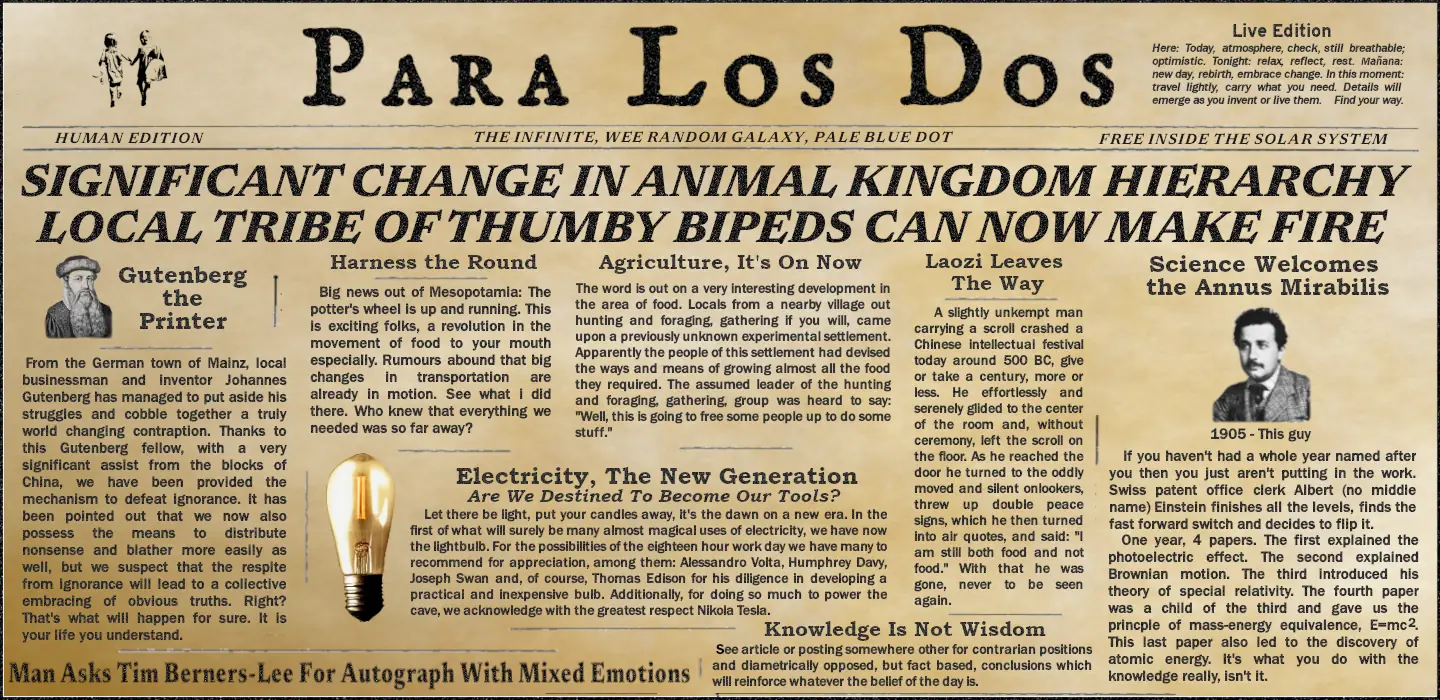 OP-ED header, text and images, laid out as the front page of an old newspaper