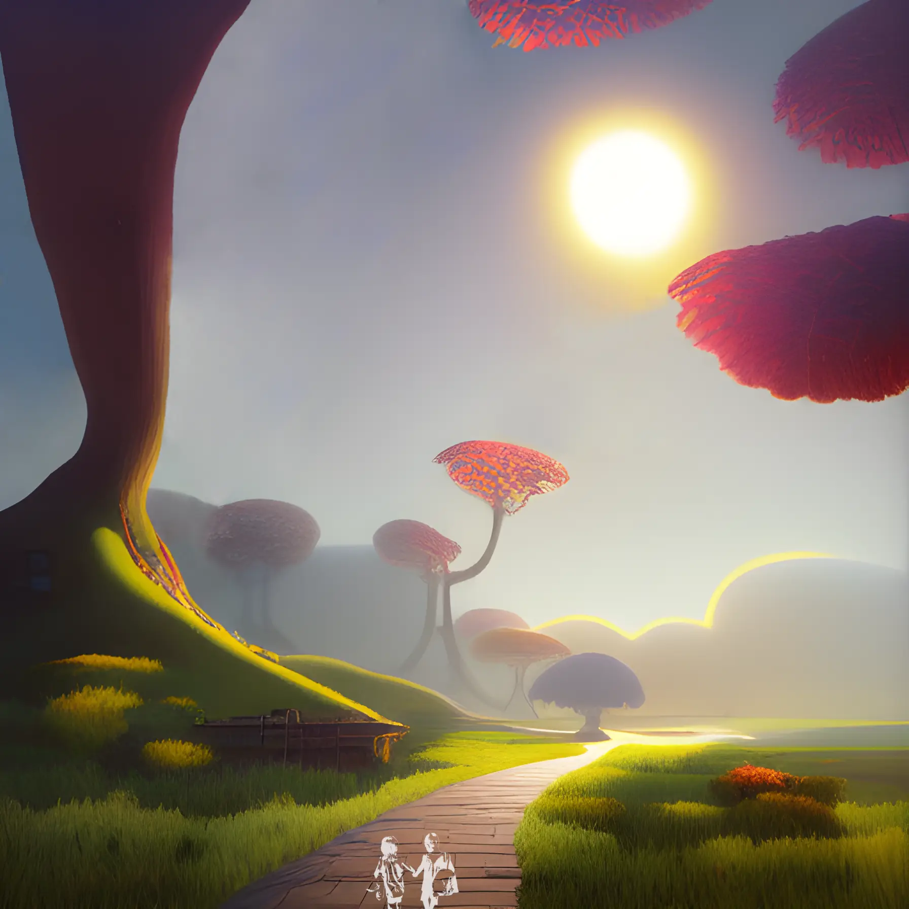 A path winds it's way through a whimsical forest