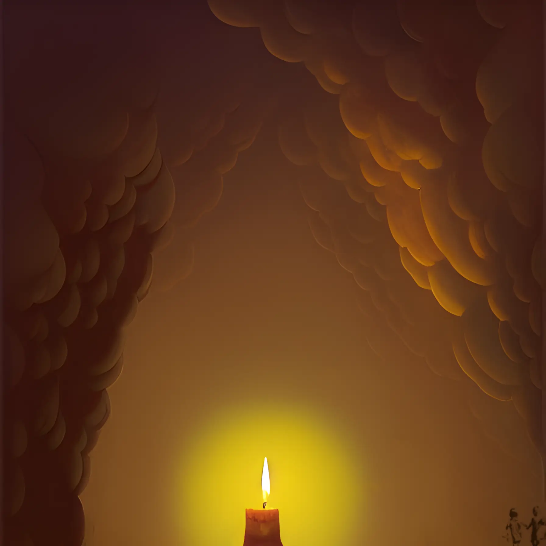 A small candle burns brightly in the bottom center of a cave.