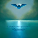 A fantastical artistic rendering of a creature flying above a lake. The quote reads: “I learned very early the difference between knowing the name of something and knowing something.” Richard Feynman