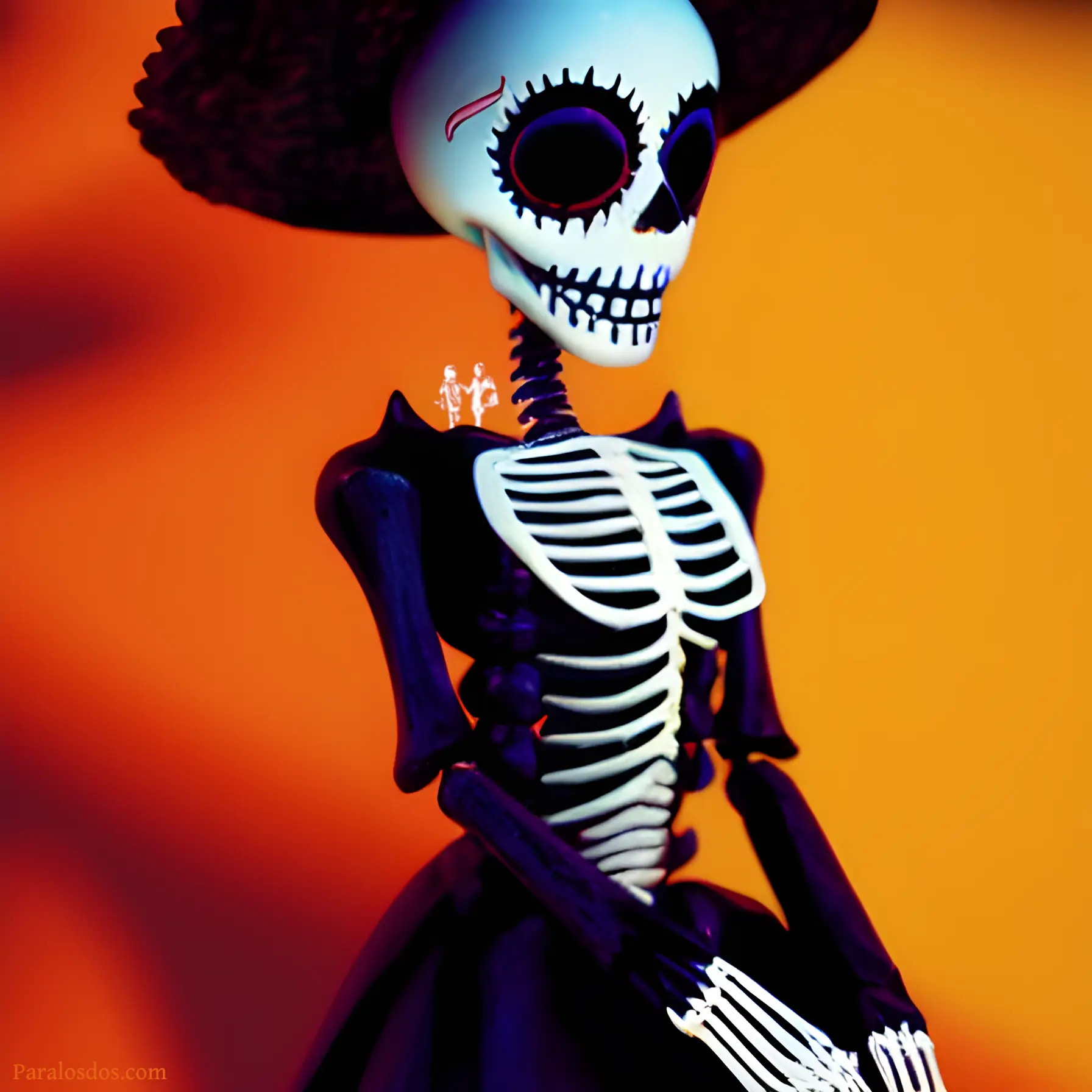 An artistic rendering of a Mexican Catrina skeleton.