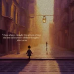 An artistic rendering of a lone figure walking down the middle of a street in a big city. The quote reads: "I have always thought the actions of men the best interpreters of their thoughts." John Locke