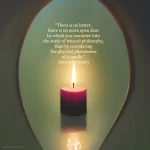 An artistic rendering of a candle floating in a liquid and seen through an oval portal. The quote reads: "There is no better, there is no more open door by which you can enter into the study of natural philosophy, than by considering the physical phenomena of a candle." Michael Faraday