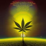 An artistic rendering of a single cannabis plant in the foreground. In the background is the horizon. The quote reads: "The illegality of cannabis is outrageous, an impediment to full utilization of a drug which helps produce the serenity and insight, sensitivity and fellowship so desperately needed in this increasingly mad and dangerous world." Carl Sagan, 1969