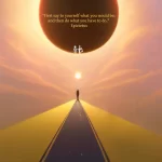 A fantastical artistic rendering of a figure at the end of a road that fades into the horizon. There is a large planet hanging in the sky. The quote reads: "First say to yourself what you would be; and then do what you have to do." Epictetus