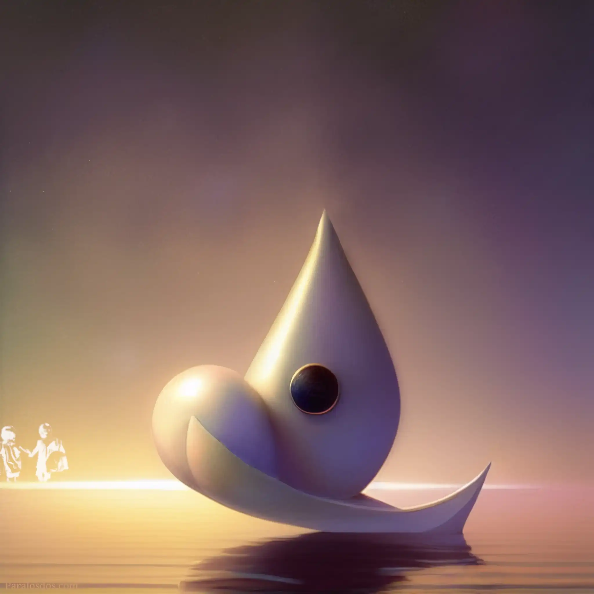 A fantastical artistic rendering of a weird creature on the surface of a calm ocean.