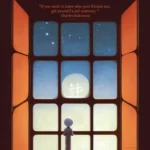 An artistic rendering of a figure behind a barred window looking out to a snowy world. The quote reads: "If you want to know who your friends are, get yourself a jail sentence. " Charles Bukowski