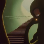 An artistic rendering of stairs into the sky that lead to an open doorway. Quote read: "From the sublime to the ridiculous is but a step."Napoleon Bonaparte