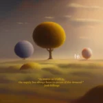 An artistic rendering of three odd looking trees on a plain with the horizon behind them. The quote reads: "As scarce as truth is, the supply has always been in excess of the demand." Josh Billings