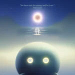 A fantastical artistic rendering of a huge round alien head in the foreground and bottom of the image. The quote reads: " We have met the enemy and he is us." Walt Kelly